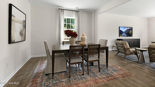 dining area featuring baseboards and wood finished floors