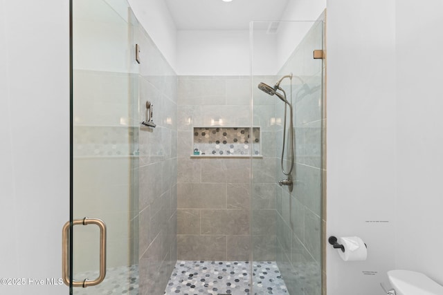 bathroom featuring a shower stall and toilet