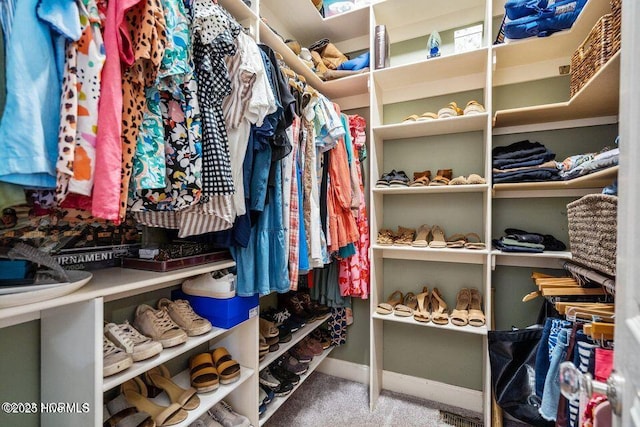 walk in closet featuring carpet floors