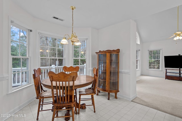 126 Francis Marion Dr, Wilmington, NC 28411 - dining room featuring light carpet, plenty of natural light, lofted ceiling, and visible vents