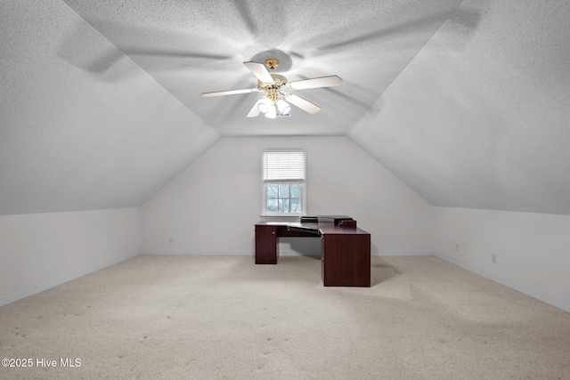 126 Francis Marion Dr, Wilmington, NC 28411 - unfurnished office featuring a textured ceiling, vaulted ceiling, carpet flooring, and a ceiling fan
