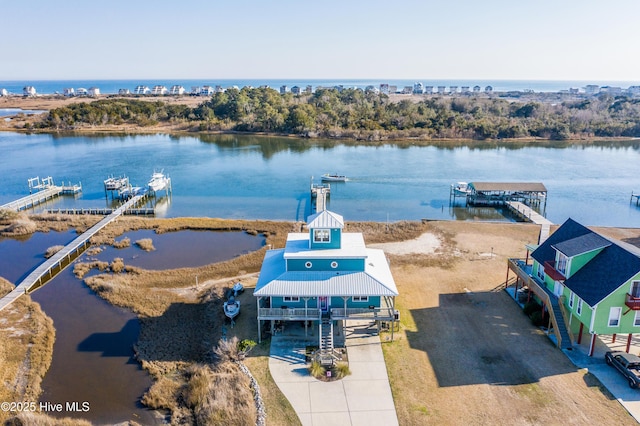 aerial view with a water view