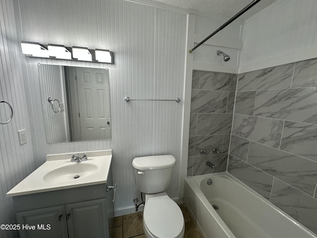 full bath with toilet, tub / shower combination, and vanity