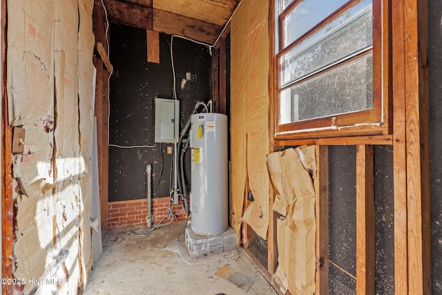 utility room featuring electric panel and water heater