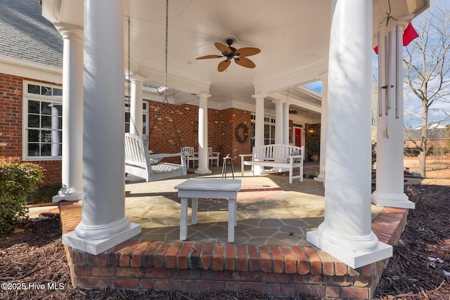 view of patio / terrace with covered porch and ceiling fan