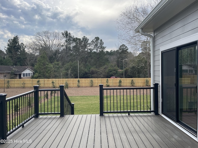 deck featuring a fenced backyard and a yard