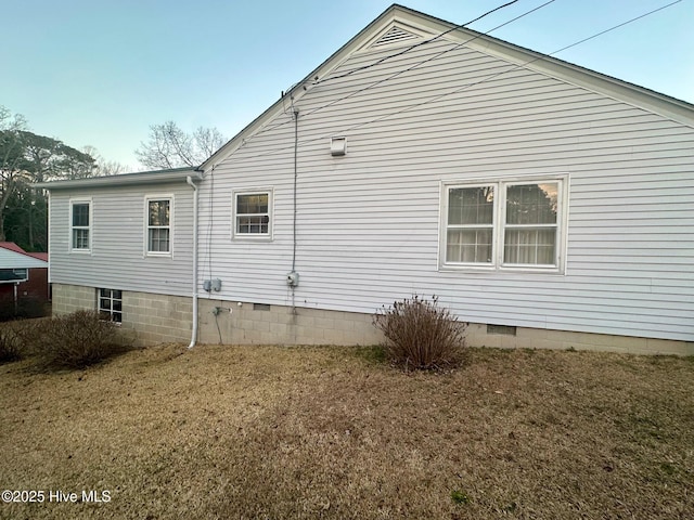 view of property exterior featuring crawl space