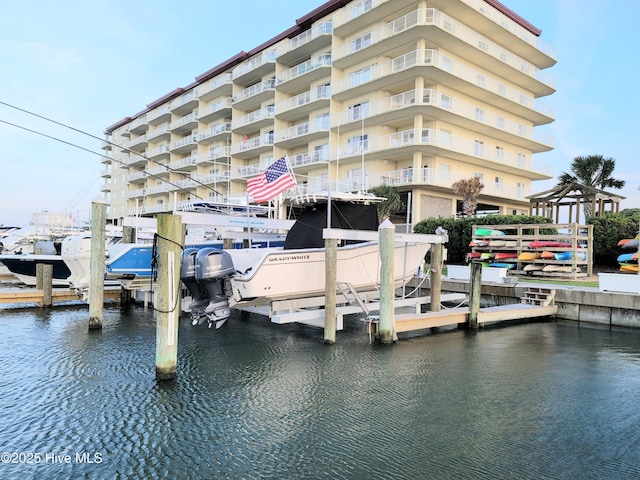 view of dock with a water view