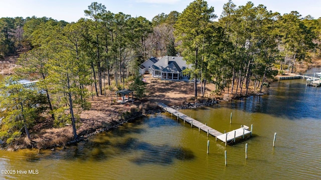 view of dock featuring a water view