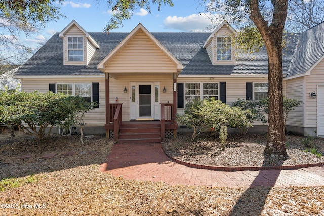 cape cod-style house featuring roof with shingles