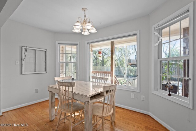 110 SE 7th St, Oak Island, NC 28465 - dining space featuring a chandelier, light wood-style flooring, and baseboards