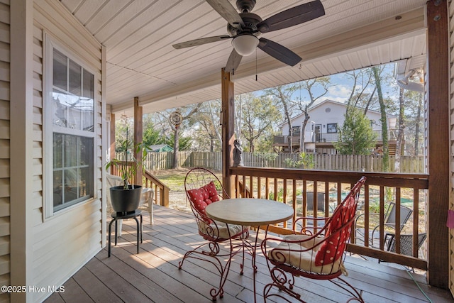 110 SE 7th St, Oak Island, NC 28465 - wooden deck featuring a fenced backyard and ceiling fan
