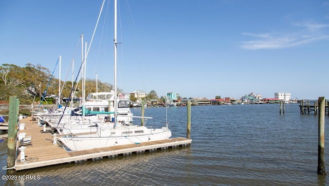 dock area with a water view