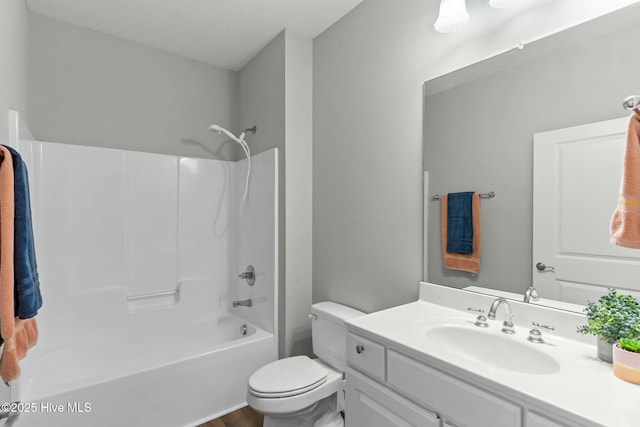 full bathroom with toilet, shower / washtub combination, and vanity