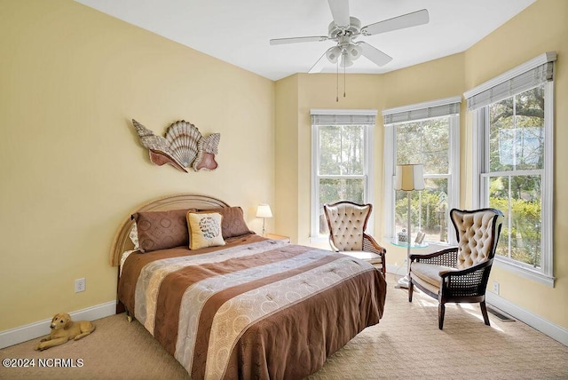 bedroom with multiple windows, carpet, and baseboards