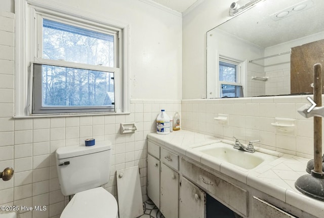 315 Glenfield Rd, Snow Hill, NC 28580 - bathroom with a shower, tile walls, vanity, and toilet