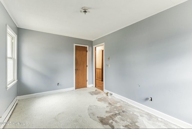 315 Glenfield Rd, Snow Hill, NC 28580 - spare room with a baseboard heating unit, ornamental molding, and baseboards