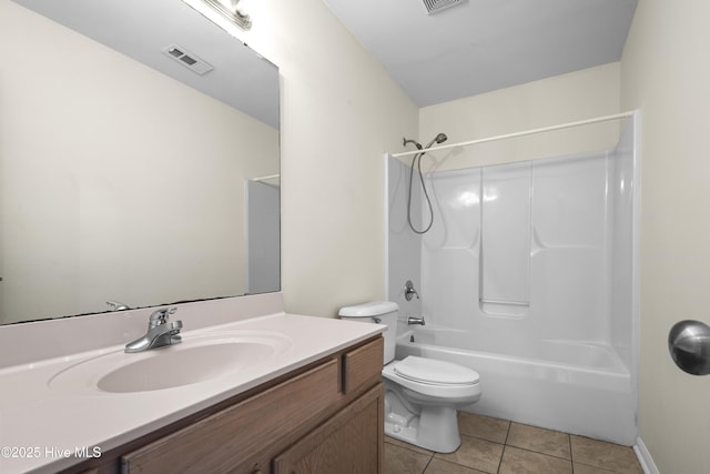 full bath with toilet, vanity, tile patterned flooring, and visible vents