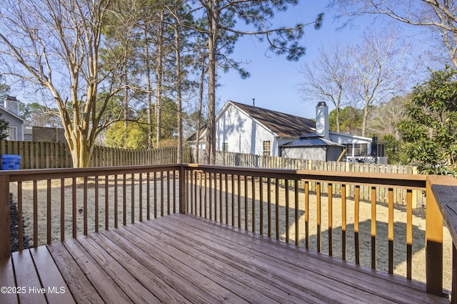 wooden terrace with a fenced backyard