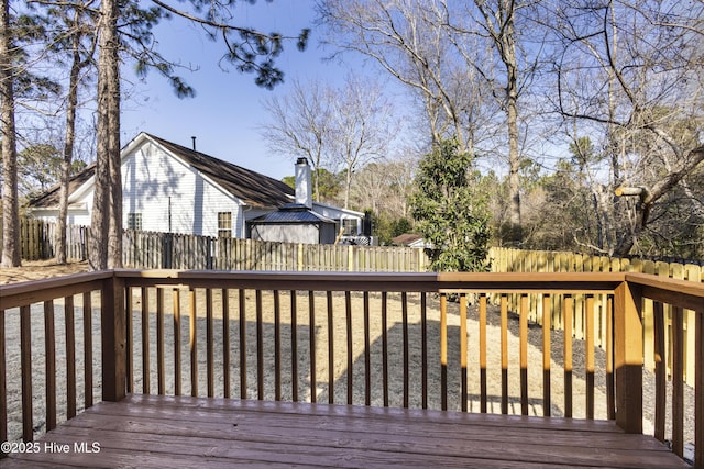 wooden deck with a fenced backyard