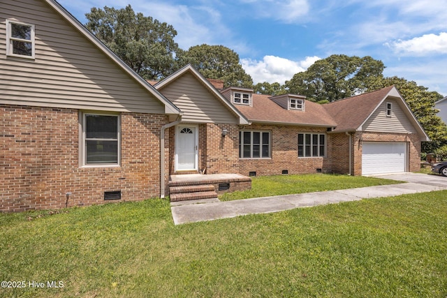 3610 Wedgewood Dr, Trent Woods, NC 28562 - view of front of home featuring crawl space, brick siding, a front lawn, driveway, and a garage
