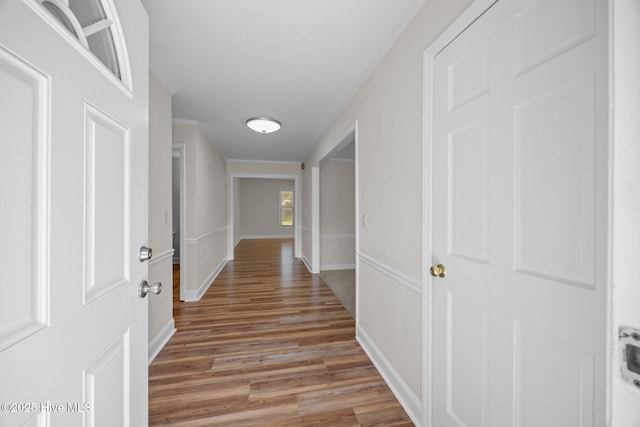 3610 Wedgewood Dr, Trent Woods, NC 28562 - hallway featuring light wood finished floors, baseboards, and crown molding