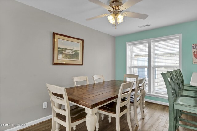 dining room with visible vents, a wealth of natural light, and wood finished floors