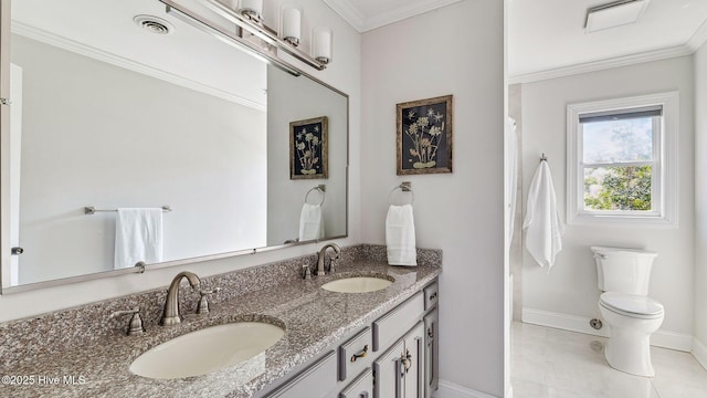full bath featuring ornamental molding, a sink, and visible vents