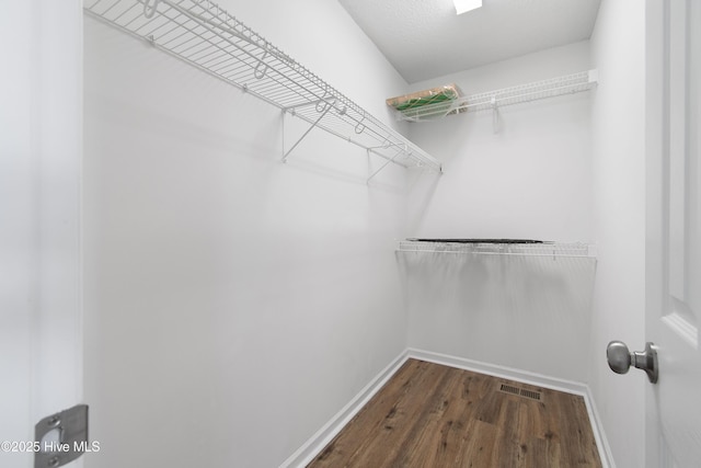 walk in closet featuring visible vents and dark wood finished floors