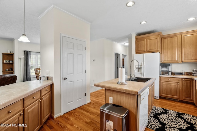 kitchen featuring light wood-style floors, light countertops, and dishwasher