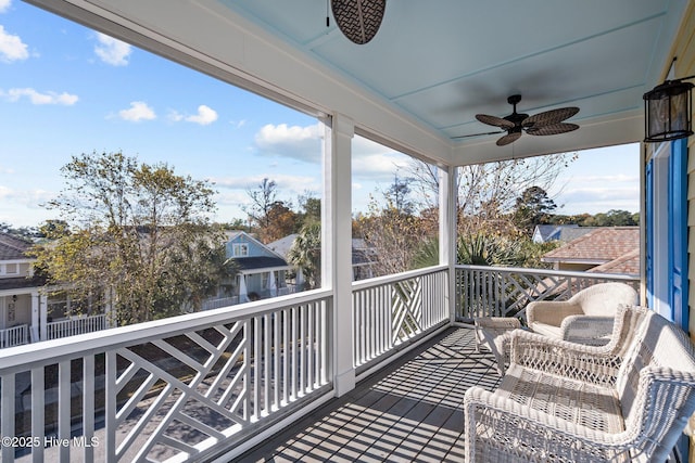 balcony with ceiling fan