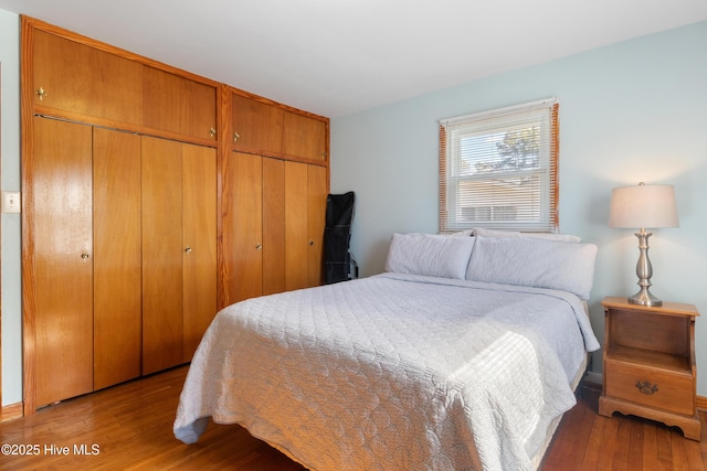 bedroom with a closet and wood finished floors