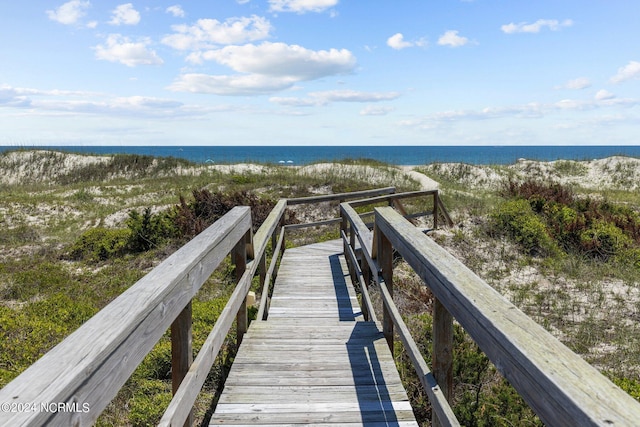 exterior space featuring a view of the beach