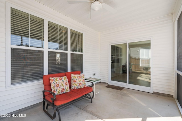 view of patio featuring ceiling fan and covered porch