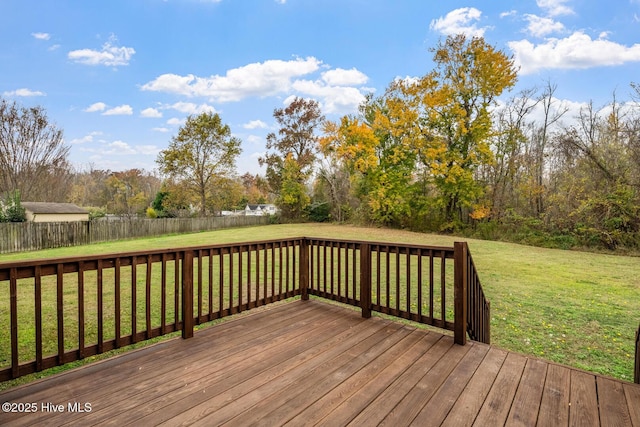 deck with fence and a yard