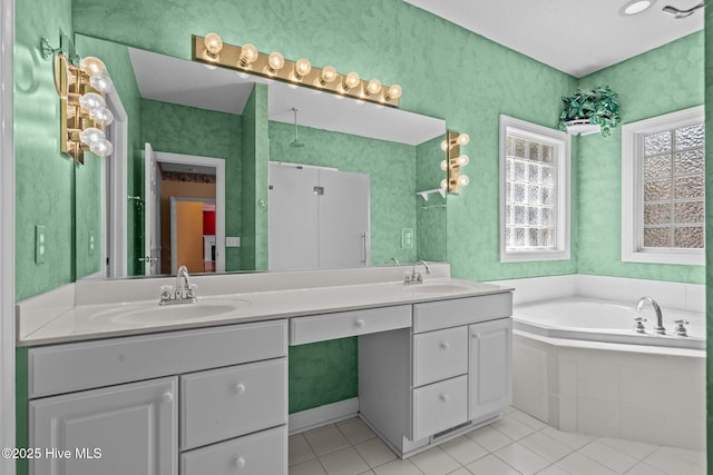 10 Lodge Pole Ln, Pinehurst, NC 28374 - bathroom featuring tile patterned flooring, double vanity, a bath, and a shower