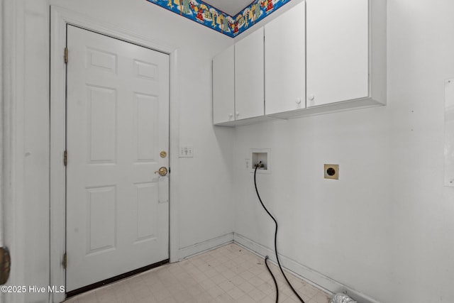 10 Lodge Pole Ln, Pinehurst, NC 28374 - laundry area with cabinet space, electric dryer hookup, light floors, washer hookup, and baseboards