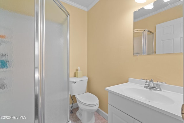 10 Lodge Pole Ln, Pinehurst, NC 28374 - full bath with a stall shower, crown molding, vanity, toilet, and tile patterned flooring