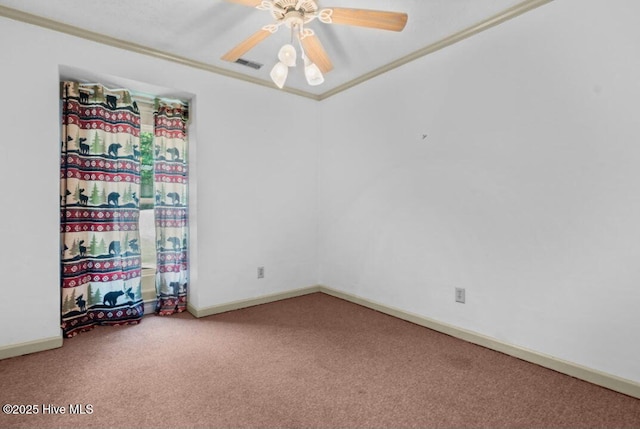 5200 Pineview Rd, Lumberton, NC 28360 - spare room featuring carpet floors, a ceiling fan, baseboards, and ornamental molding