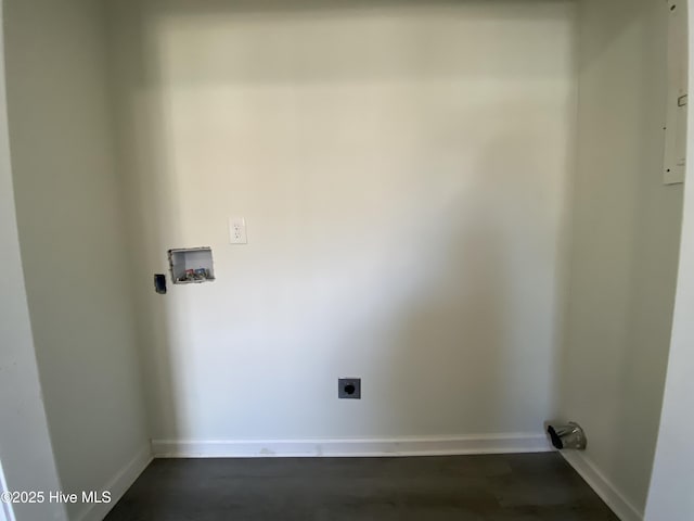 laundry area featuring laundry area, washer hookup, electric dryer hookup, and baseboards