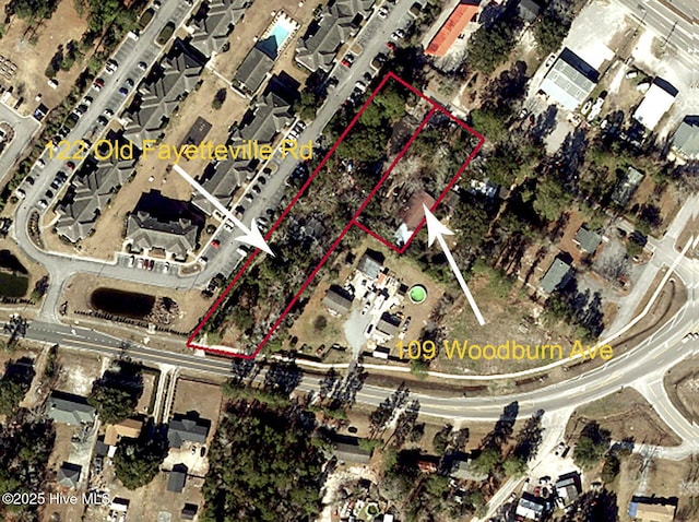 122 Old Fayetteville Rd, Leland, NC 28451 - aerial view of property's location with property boundaries highlighted