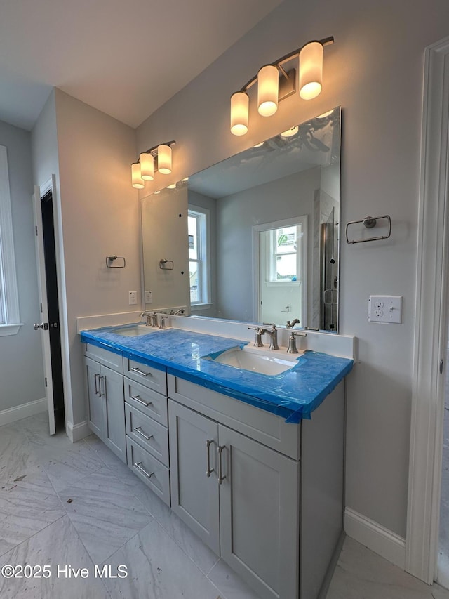 3805 Mason Port Dr Unit 95, Wilmington, NC 28409 - full bath with marble finish floors, double vanity, and baseboards