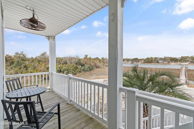 deck with a water view