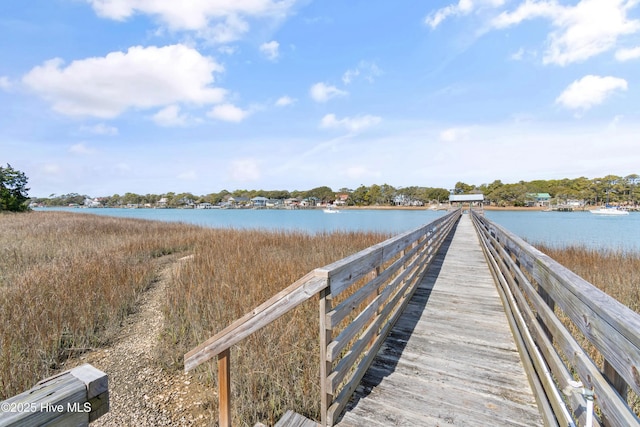 dock area with a water view