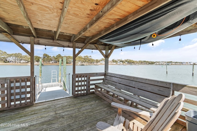 dock area with a water view