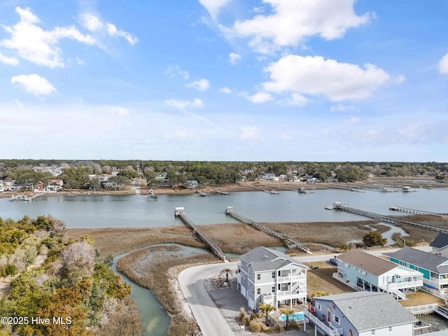 drone / aerial view featuring a water view