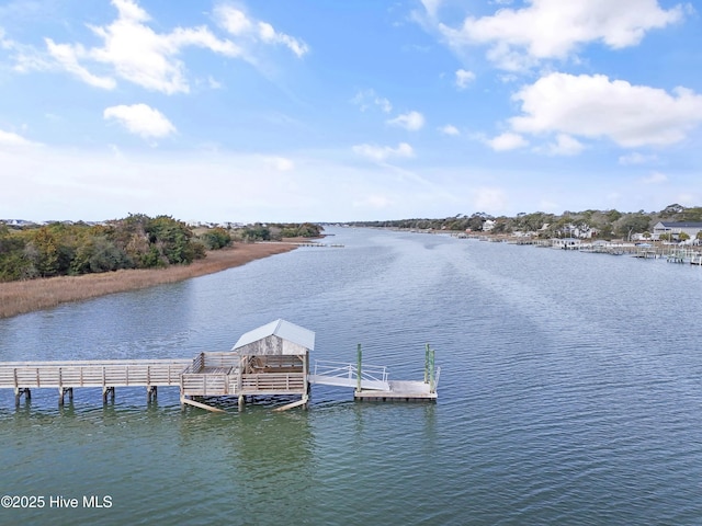 dock area featuring a water view