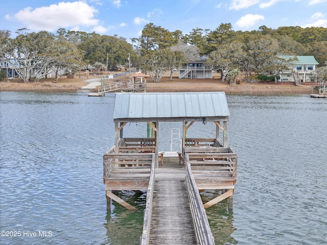 dock area featuring a water view