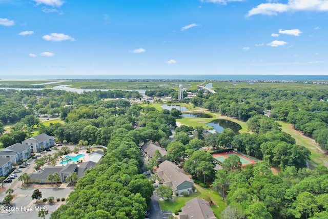 aerial view with a water view