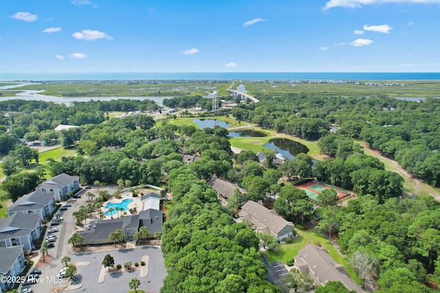 bird's eye view featuring a water view